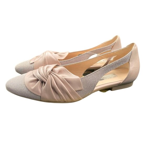 NEW Gabor Blush Pink Shimmer D'Orsay Ballet Flats Leather Wrap Bow Elegant Shoes - Picture 1 of 5